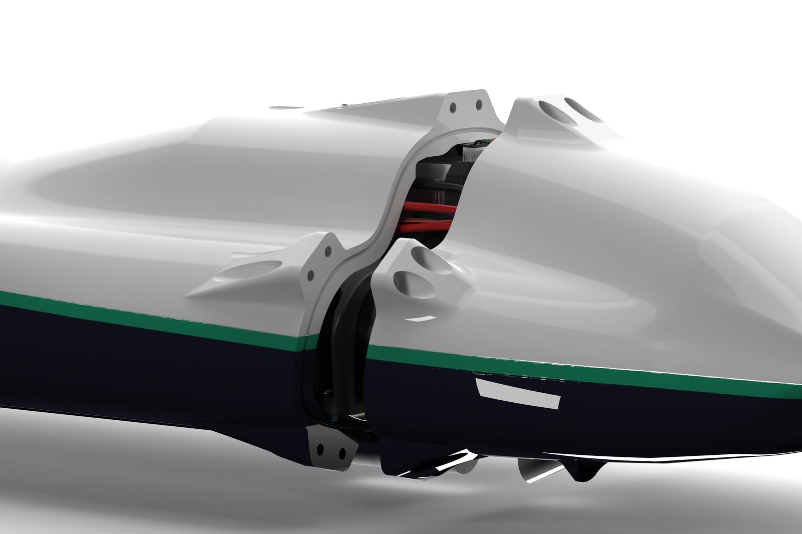 Dowr-1 hull split open to show the internal structure