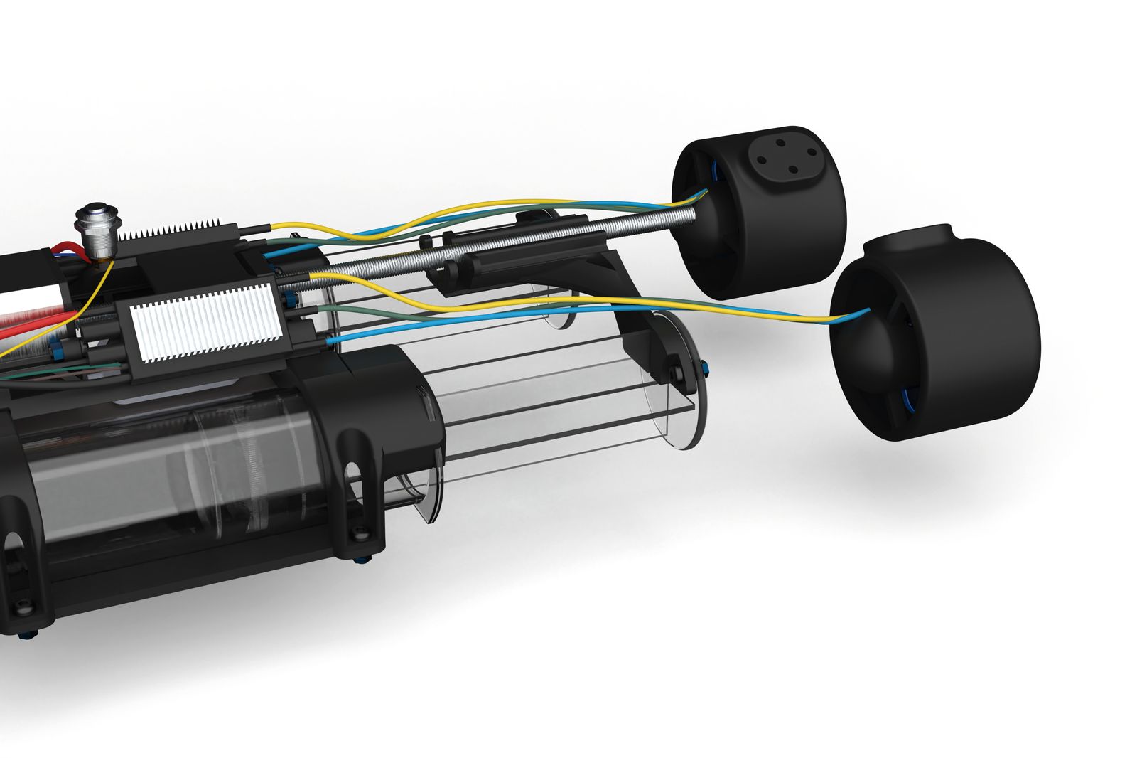 Dowr-1 internals with thrusters mounted on their booms
