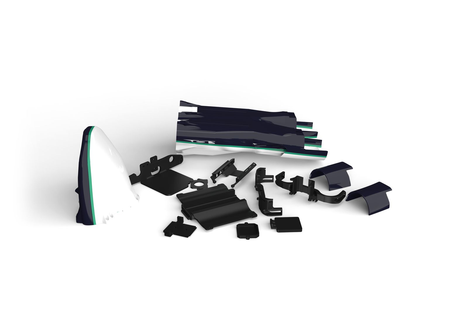 Dowr-1 hull shells and printed parts laid out flat